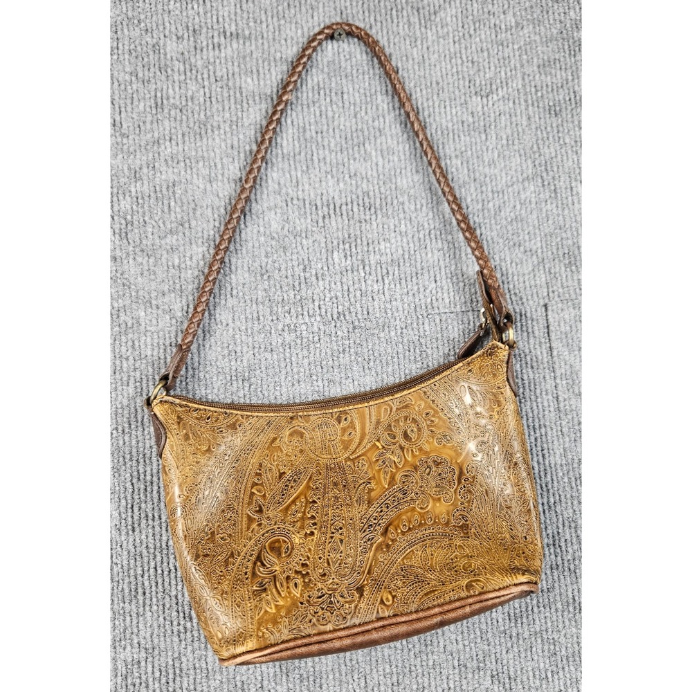 Relic Womens Tan Embossed Paisley Baguette Shoulder Bag Braided Strap Boho